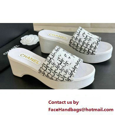 Chanel Tweed & Patent Calfskin Mules G45555 Gray 2024